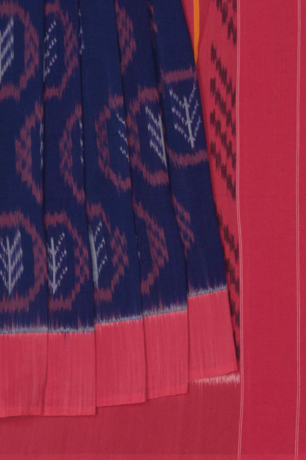 Image of Navy Blue Handwoven Cotton Pochampally Ikat Saree